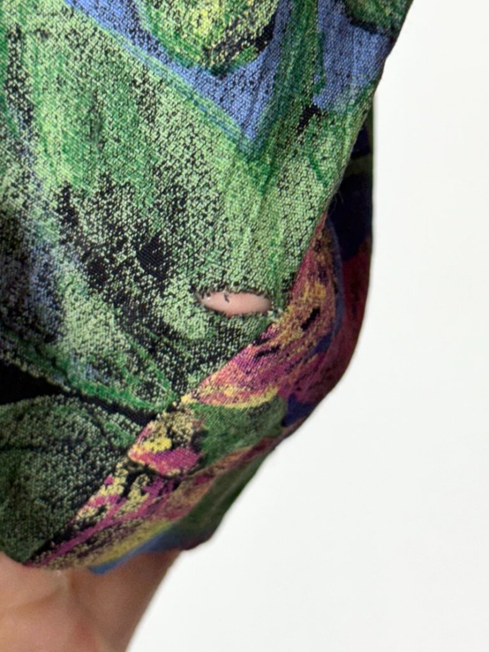 Vtg 90s Olive Painted Floral Maxi Dress Sz L Tie Back Rayon Pleated Artsy Whimsy - Picture 13 of 13